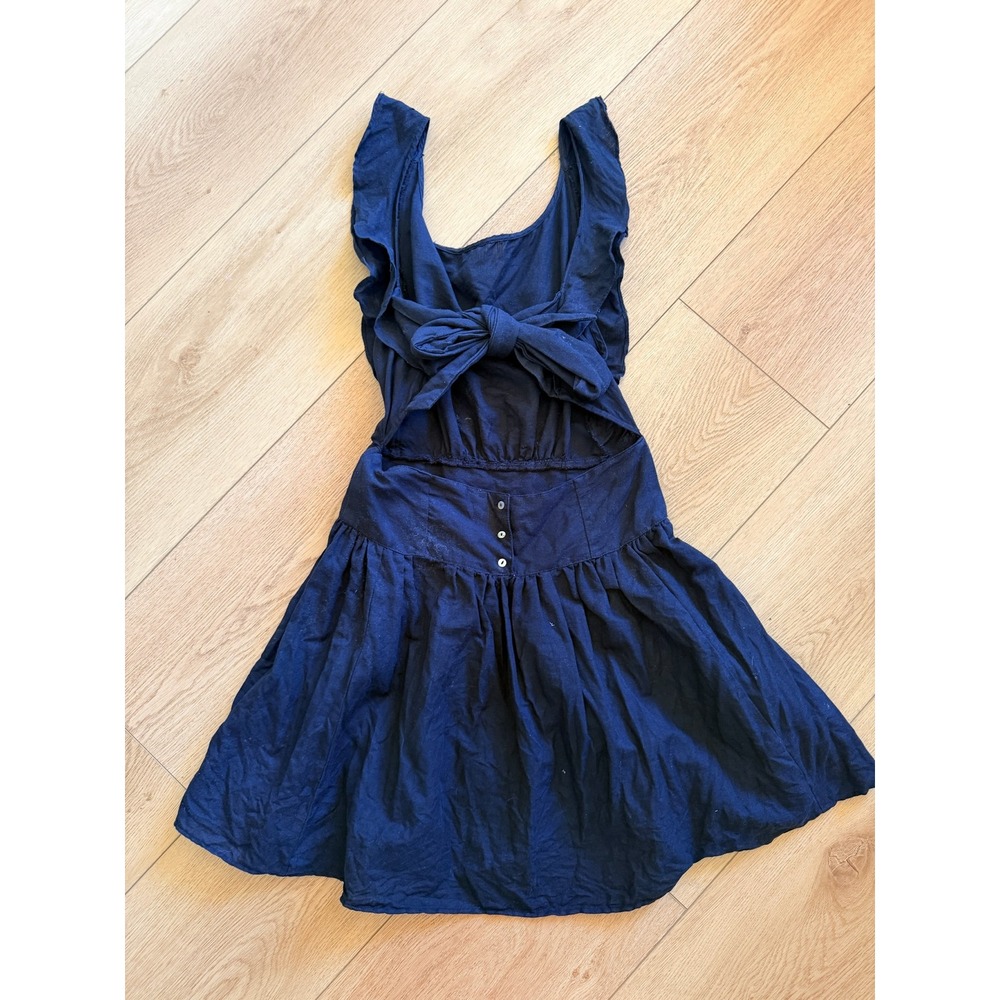 Free People Navy Blue Ruffle Open Back Bow Mini Dress Womens XS Fit & Flare - Picture 6 of 8